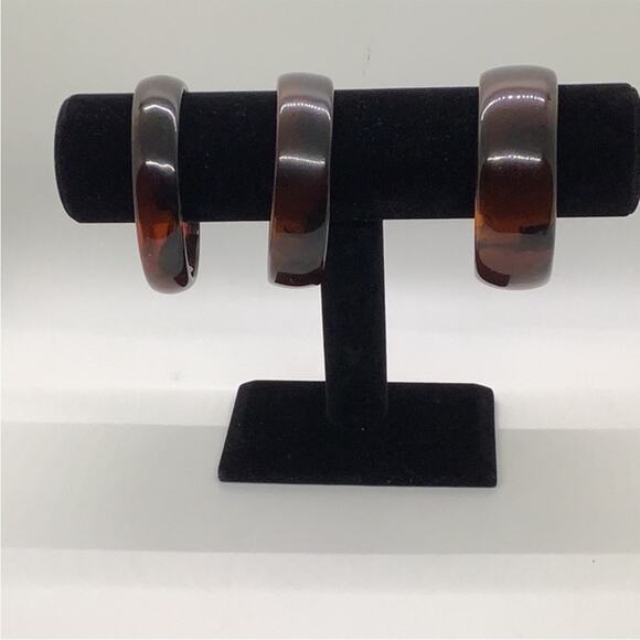 Vintage Set of 3 Large Wide Tortoise Shell Genuine Lucite Bangle Bracelets NEW - Picture 5 of 10